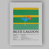 Blue Lagoon Cocktail Recipe Retro Bar Illustration Canvas Wall Art Print Decor Picture Ready to Hang