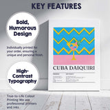 Retro Cuba Daiquiri Cocktail Recipe Illustration Canvas Wall Art Print Decor Picture Ready to Hang