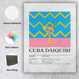 Retro Cuba Daiquiri Cocktail Recipe Illustration Canvas Wall Art Print Decor Picture Ready to Hang