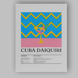 Retro Cuba Daiquiri Cocktail Recipe Illustration Canvas Wall Art Print Decor Picture Ready to Hang