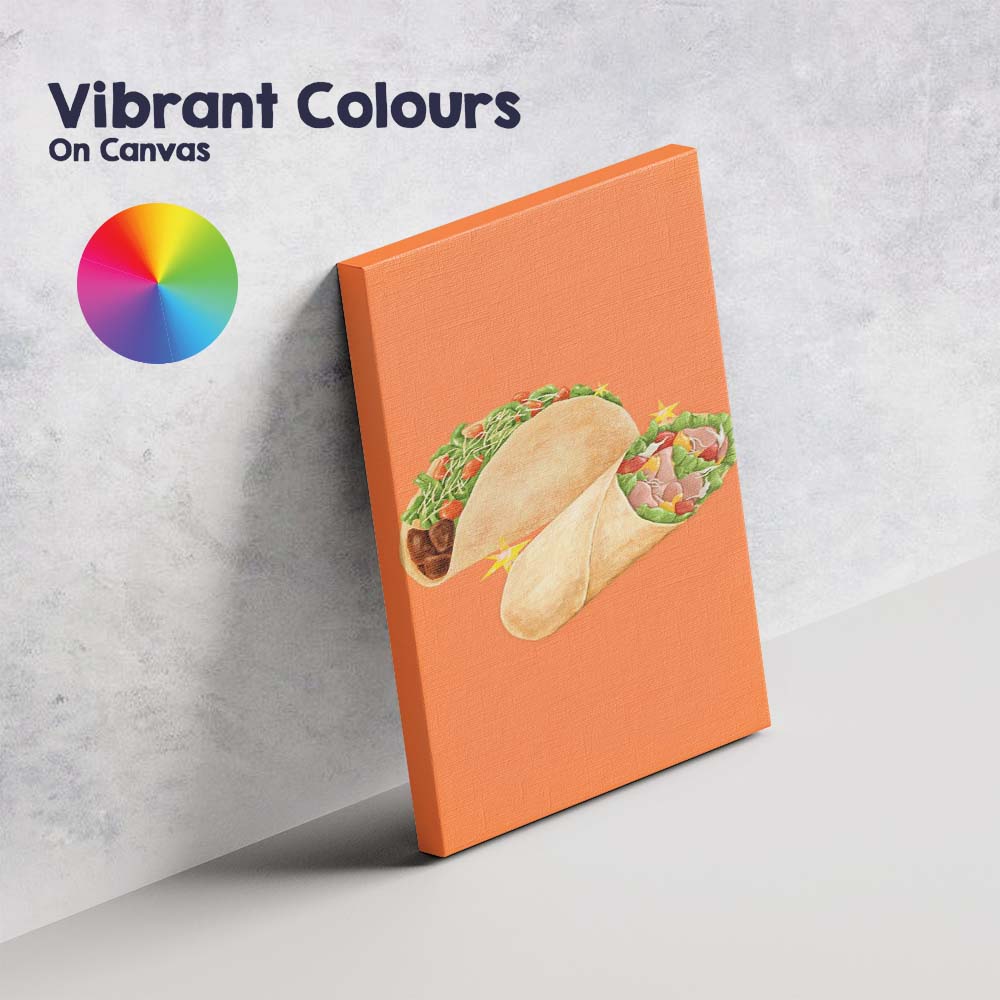 Watercolour Stuffed Pita Wrap Sandwich Fast Food Illustration Canvas Wall Art Print Decor Picture Ready to Hang