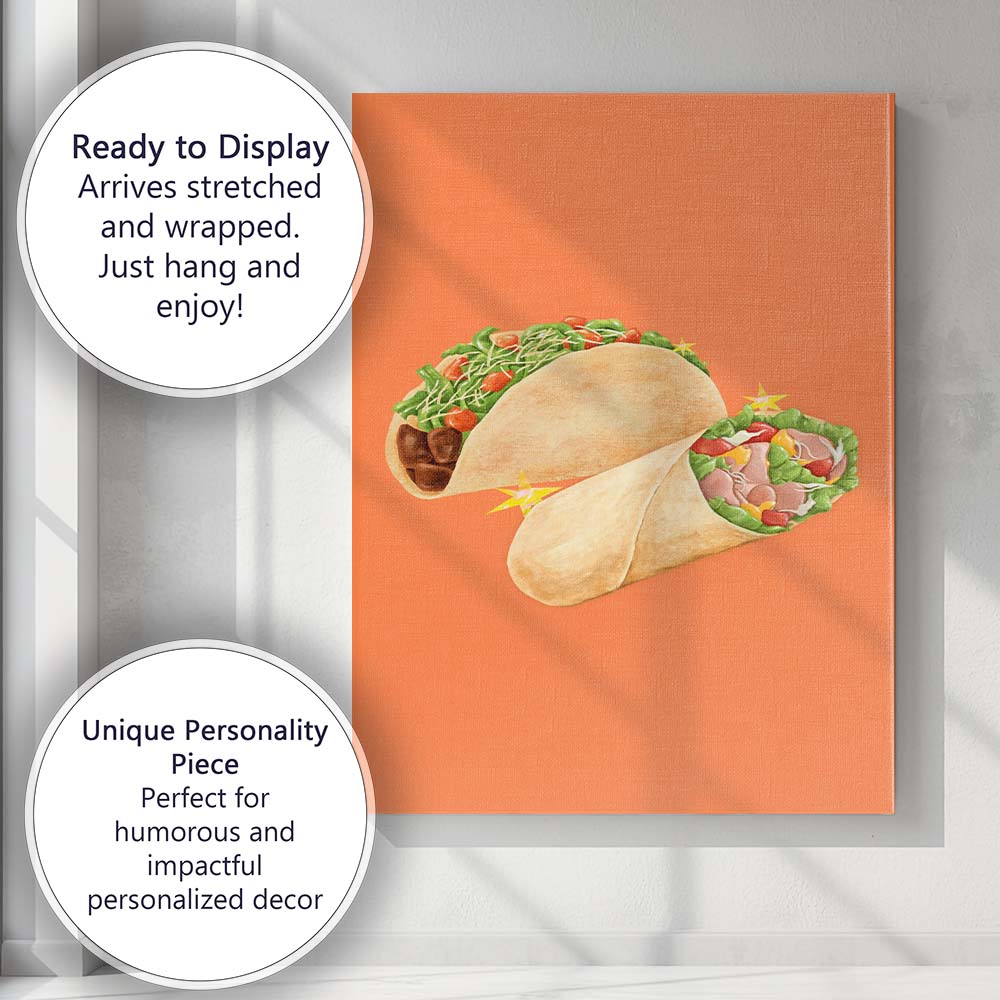 Watercolour Stuffed Pita Wrap Sandwich Fast Food Illustration Canvas Wall Art Print Decor Picture Ready to Hang