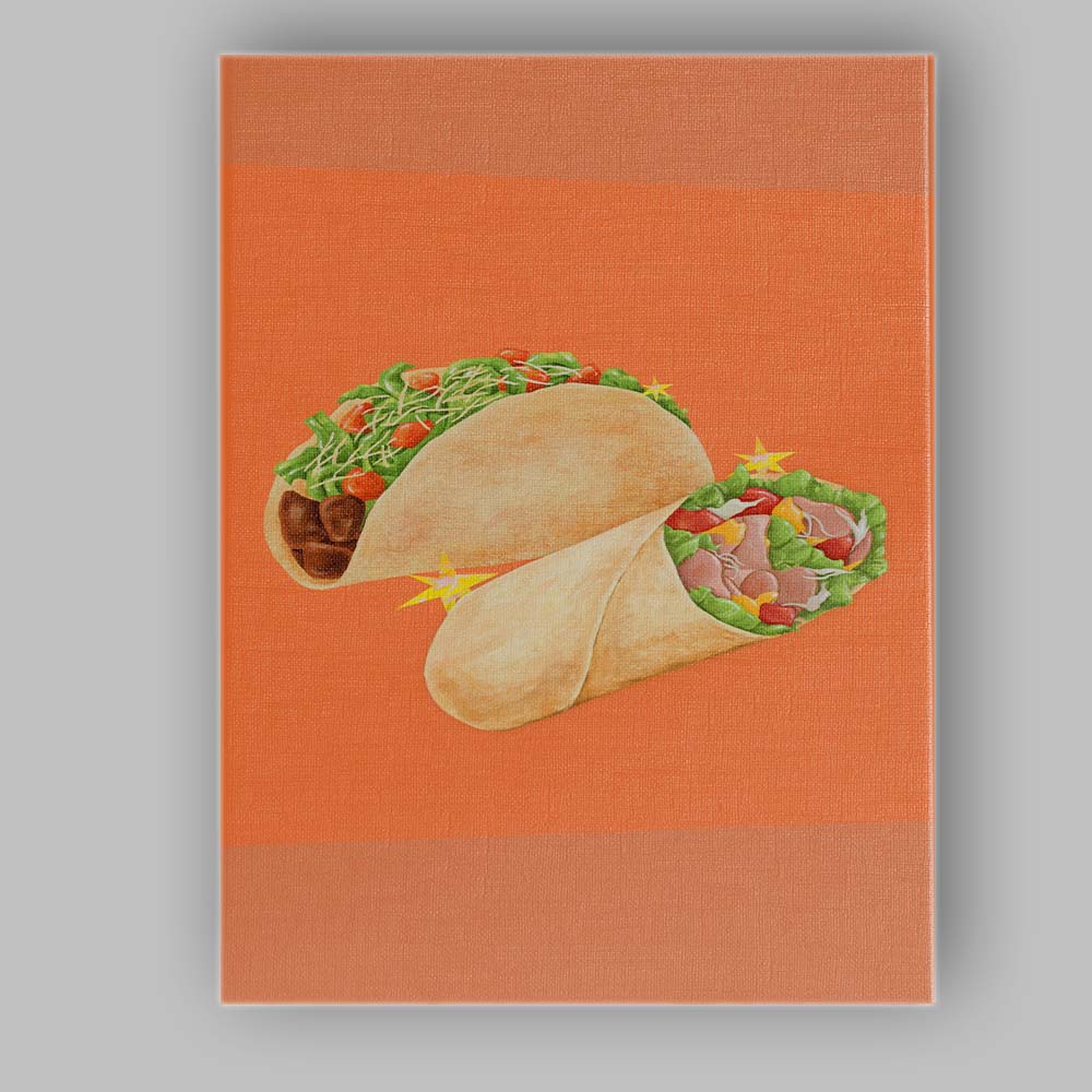 Watercolour Stuffed Pita Wrap Sandwich Fast Food Illustration Canvas Wall Art Print Decor Picture Ready to Hang