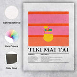 Retro Tiki Mai Tai Cocktail Recipe Illustration Canvas Wall Art Print Decor Picture Ready to Hang