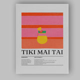 Retro Tiki Mai Tai Cocktail Recipe Illustration Canvas Wall Art Print Decor Picture Ready to Hang