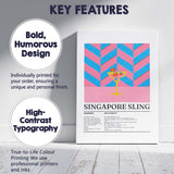 Retro Singapore Sling Cocktail Recipe Illustration Canvas Wall Art Print Decor Picture Ready to Hang