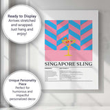 Retro Singapore Sling Cocktail Recipe Illustration Canvas Wall Art Print Decor Picture Ready to Hang