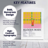 Retro Bloody Mary Cocktail Recipe Illustration Canvas Wall Art Print Decor Picture Ready to Hang