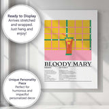 Retro Bloody Mary Cocktail Recipe Illustration Canvas Wall Art Print Decor Picture Ready to Hang