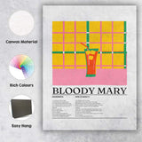 Retro Bloody Mary Cocktail Recipe Illustration Canvas Wall Art Print Decor Picture Ready to Hang