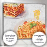 Watercolour Italian Lasagna and Spaghetti Pasta Kitchen Food Illustration Canvas Wall Art Print Decor Picture Ready to Hang