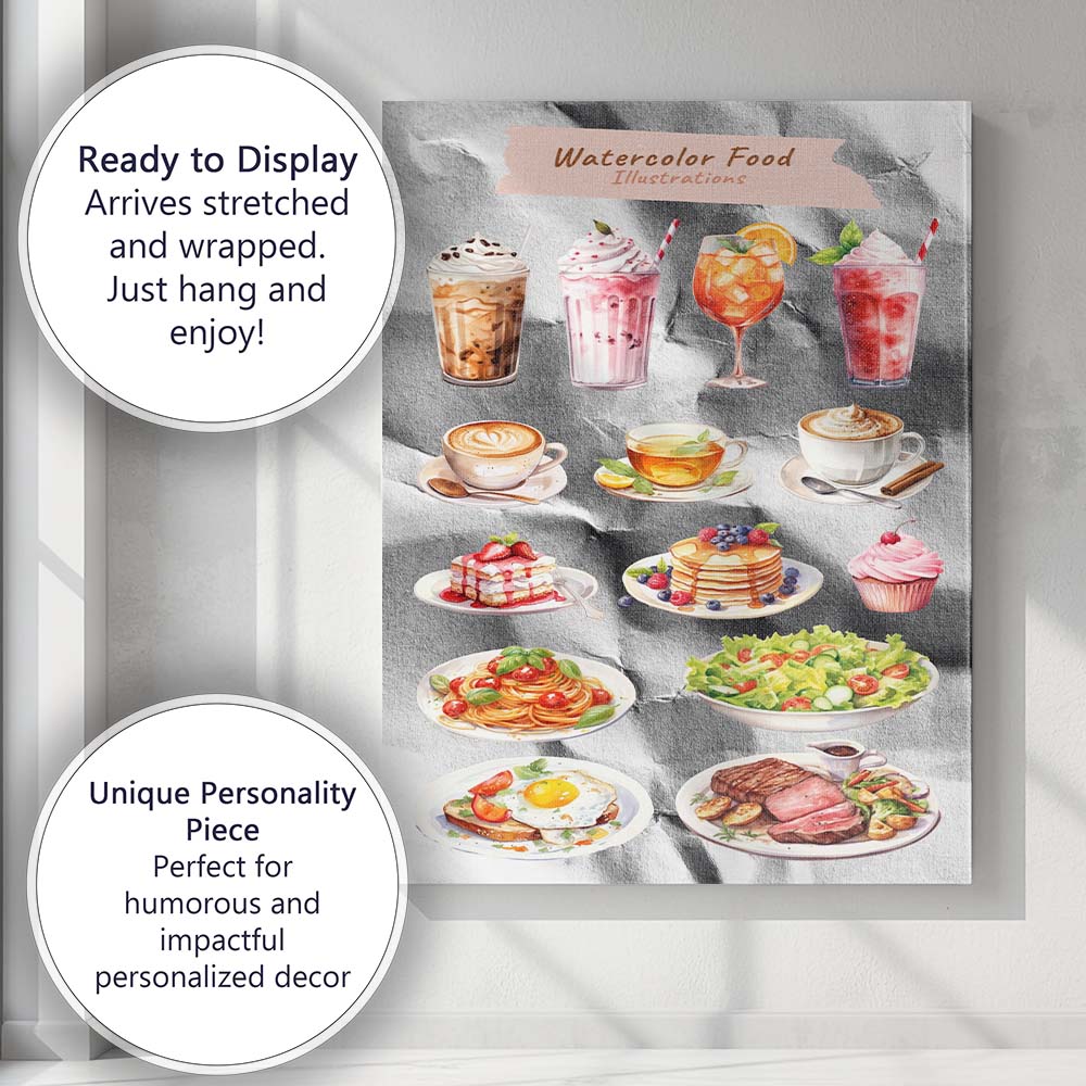 Watercolour Food and Drink Collection Illustration Canvas Wall Art Print Decor Picture Ready to Hang