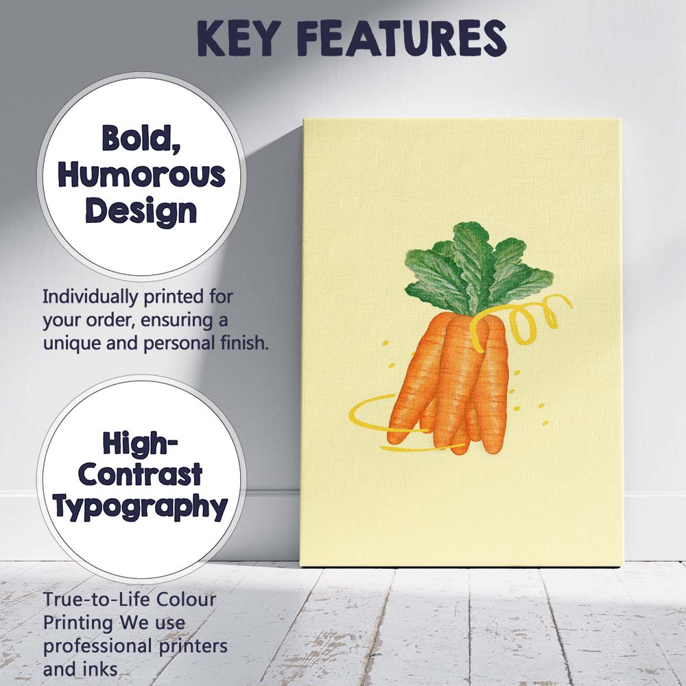 Fresh Organic Carrot Vegetable Minimal Illustration Canvas Wall Art Print Decor Picture Ready to Hang