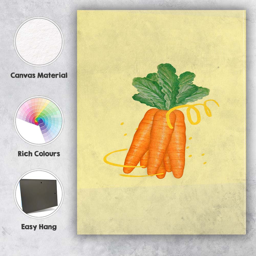 Fresh Organic Carrot Vegetable Minimal Illustration Canvas Wall Art Print Decor Picture Ready to Hang