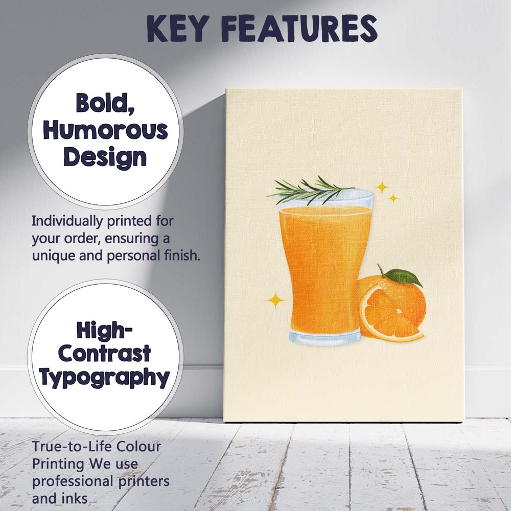 Fresh Orange Juice Watercolour Citrus Drink Illustration Canvas Wall Art Print Decor Picture Ready to Hang