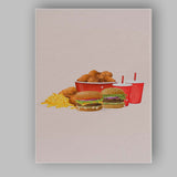 Fast Food Burgers Fried Chicken Fries and Soft Drinks Illustration Canvas Wall Art Print Decor Picture Ready to Hang