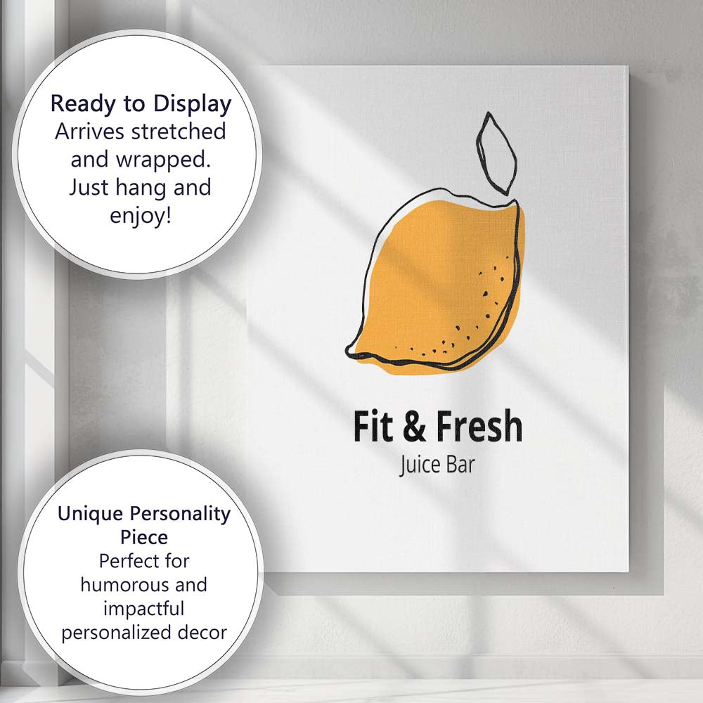 Minimal Hand Drawn Yellow Lemon Fruit Illustration Canvas Wall Art Print Decor Picture Ready to Hang