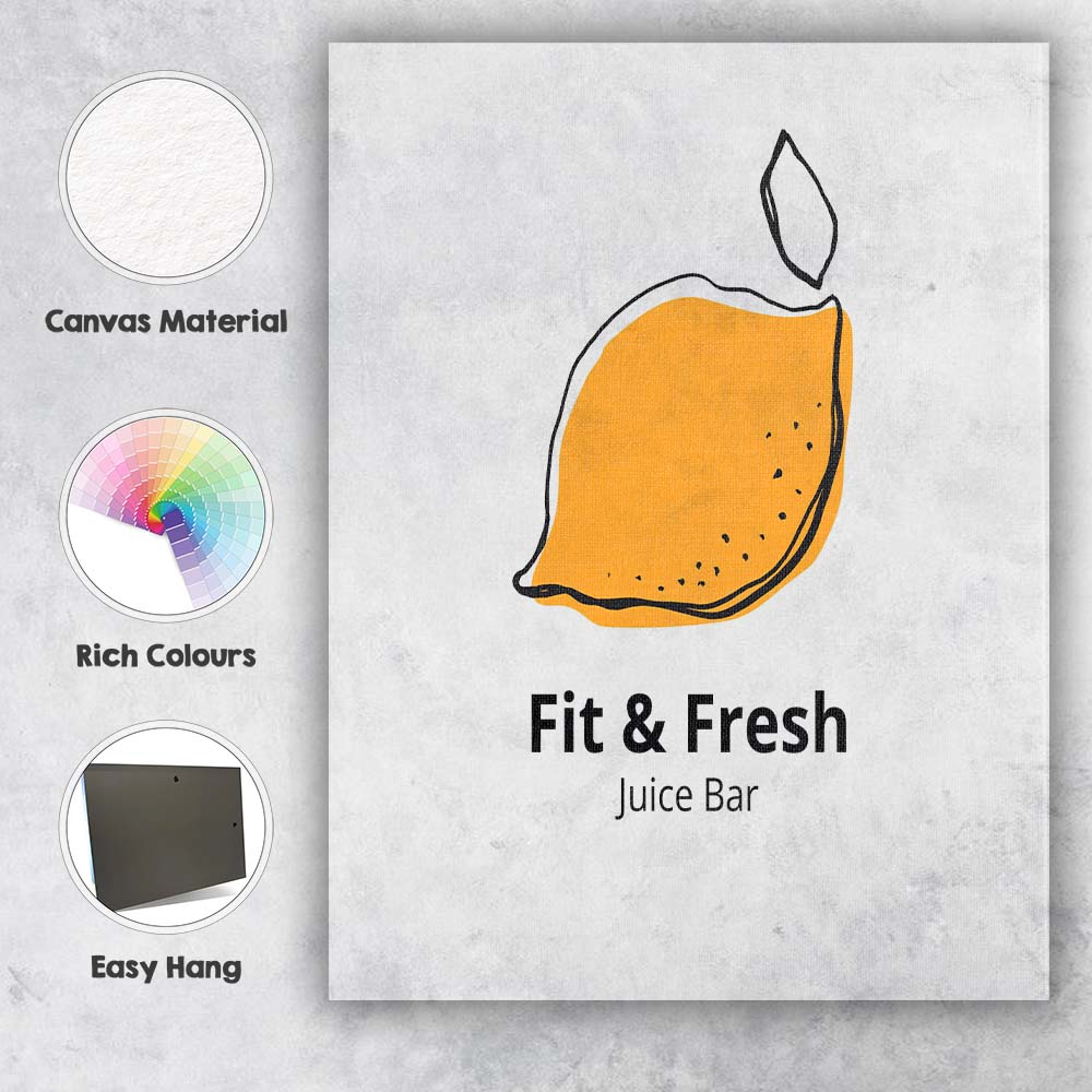 Minimal Hand Drawn Yellow Lemon Fruit Illustration Canvas Wall Art Print Decor Picture Ready to Hang