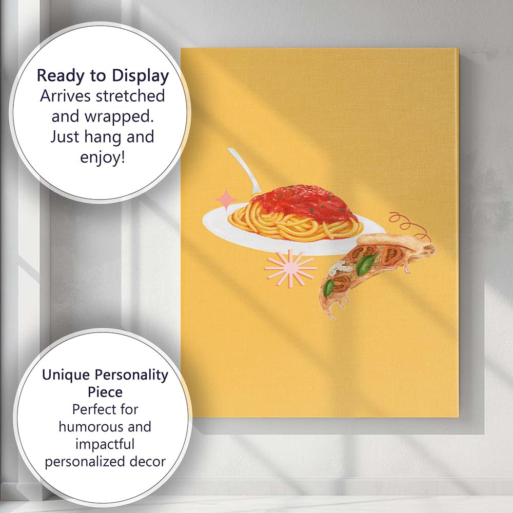 Italian Spaghetti and Margherita Pizza Food Illustration Canvas Wall Art Print Decor Picture Ready to Hang