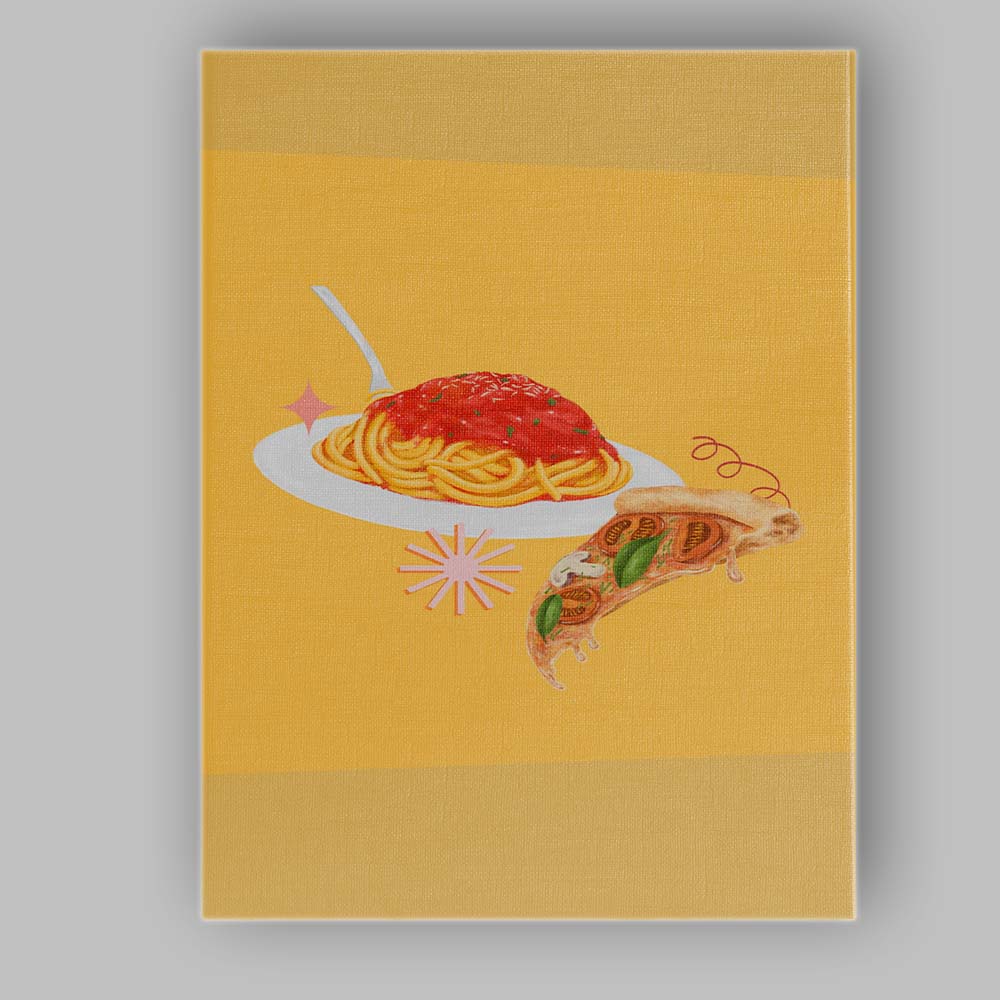 Italian Spaghetti and Margherita Pizza Food Illustration Canvas Wall Art Print Decor Picture Ready to Hang