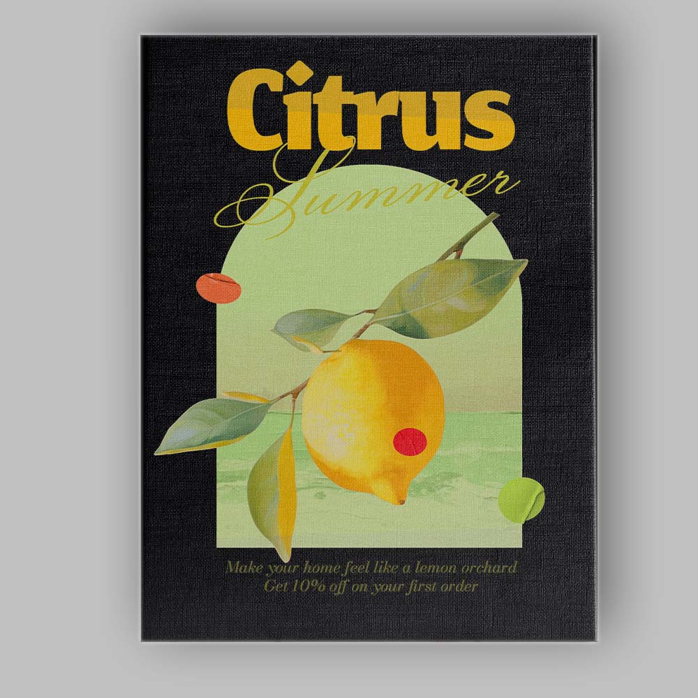 Summer Citrus Lemon Botanical Typography Illustration Canvas Wall Art Print Decor Picture Ready to Hang