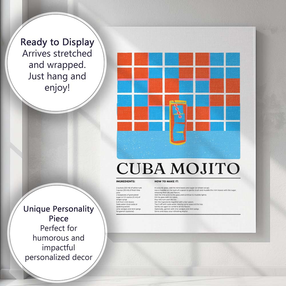 Modern Cuba Mojito Cocktail Recipe Kitchen Poster Canvas Wall Art Print Decor Picture Ready to Hang