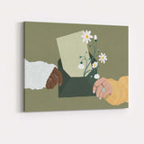 Minimal Floral Envelope Hands and Daisy Illustration Canvas Wall Art Print Decor Picture Ready to Hang