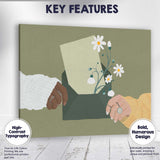 Minimal Floral Envelope Hands and Daisy Illustration Canvas Wall Art Print Decor Picture Ready to Hang
