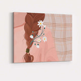 Boho Floral Hair Braid Daisy Botanical Portrait Illustration Canvas Wall Art Print Decor Picture Ready to Hang