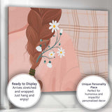 Boho Floral Hair Braid Daisy Botanical Portrait Illustration Canvas Wall Art Print Decor Picture Ready to Hang