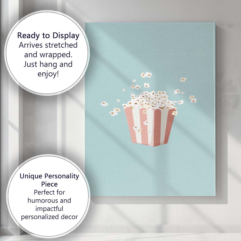 Minimal Pastel Popcorn Snack Cinema Illustration Canvas Wall Art Print Decor Picture Ready to Hang