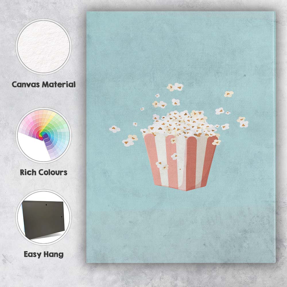 Minimal Pastel Popcorn Snack Cinema Illustration Canvas Wall Art Print Decor Picture Ready to Hang