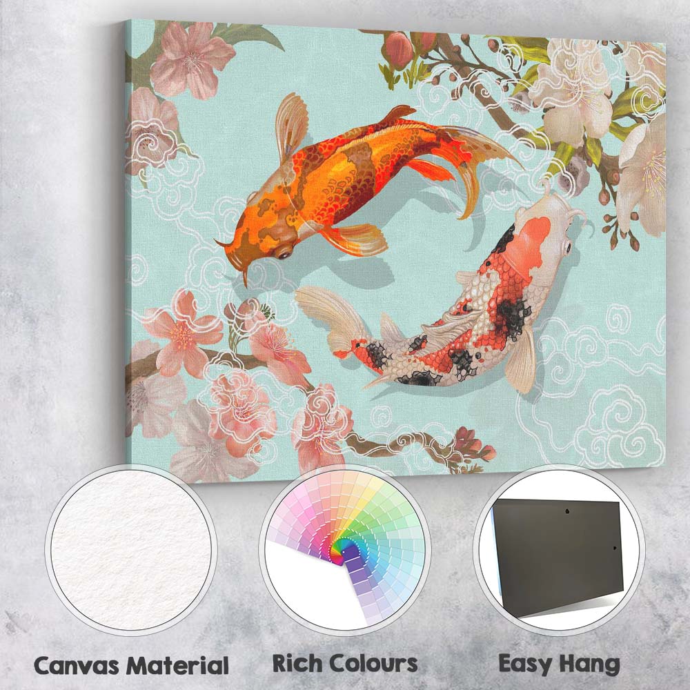 Japanese Koi Fish Cherry Blossom Oriental Water Garden Canvas Wall Art Print Decor Picture Ready to Hang