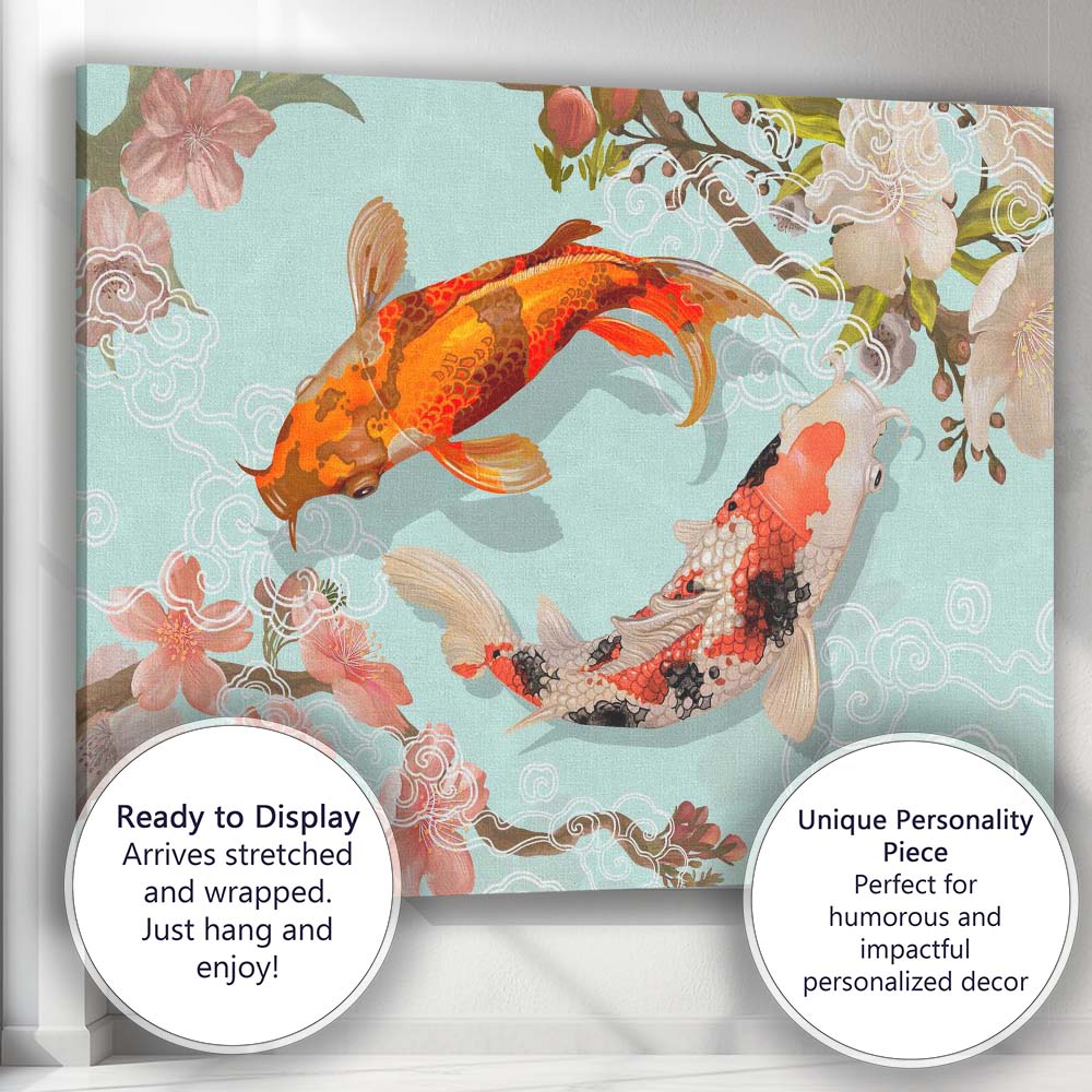 Japanese Koi Fish Cherry Blossom Oriental Water Garden Canvas Wall Art Print Decor Picture Ready to Hang