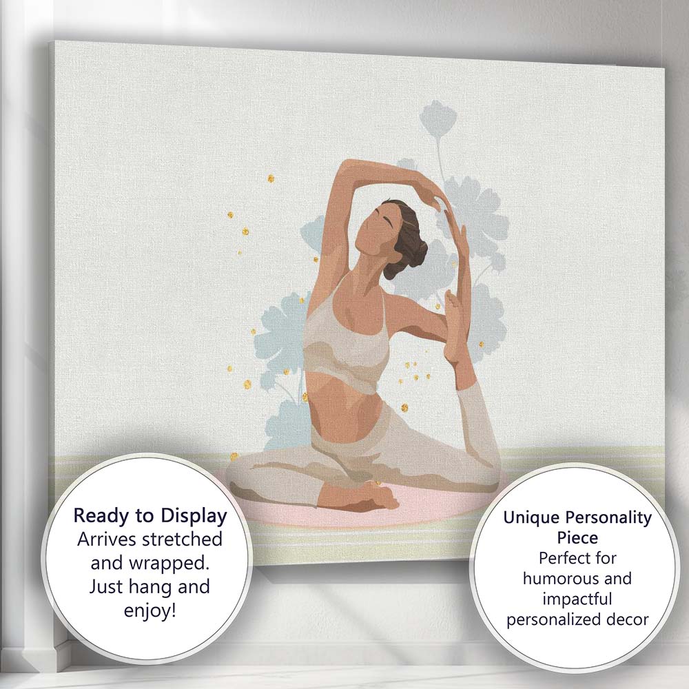 Minimal Elegant Woman Yoga Pose Wellness Illustration Canvas Wall Art Print Decor Picture Ready to Hang
