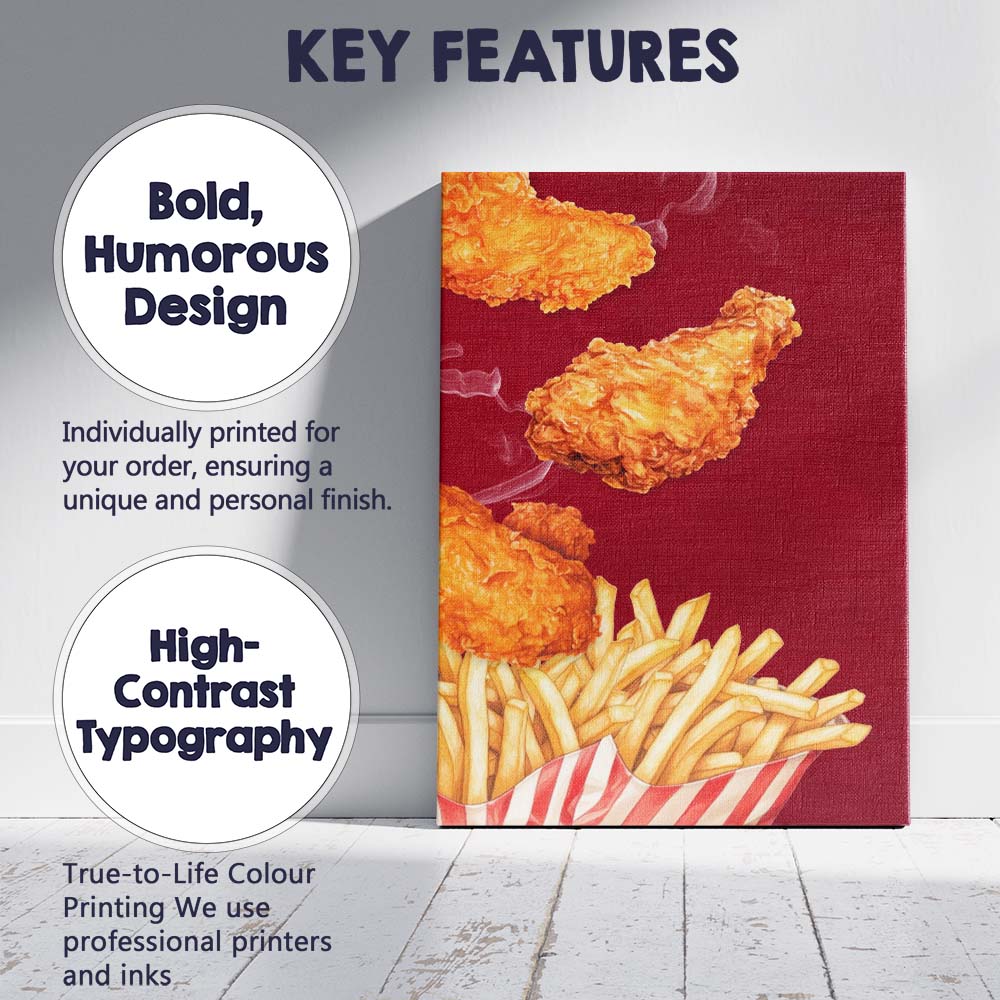 Crispy Fried Chicken and French Fries Fast Food Illustration Canvas Wall Art Print Decor Picture Ready to Hang
