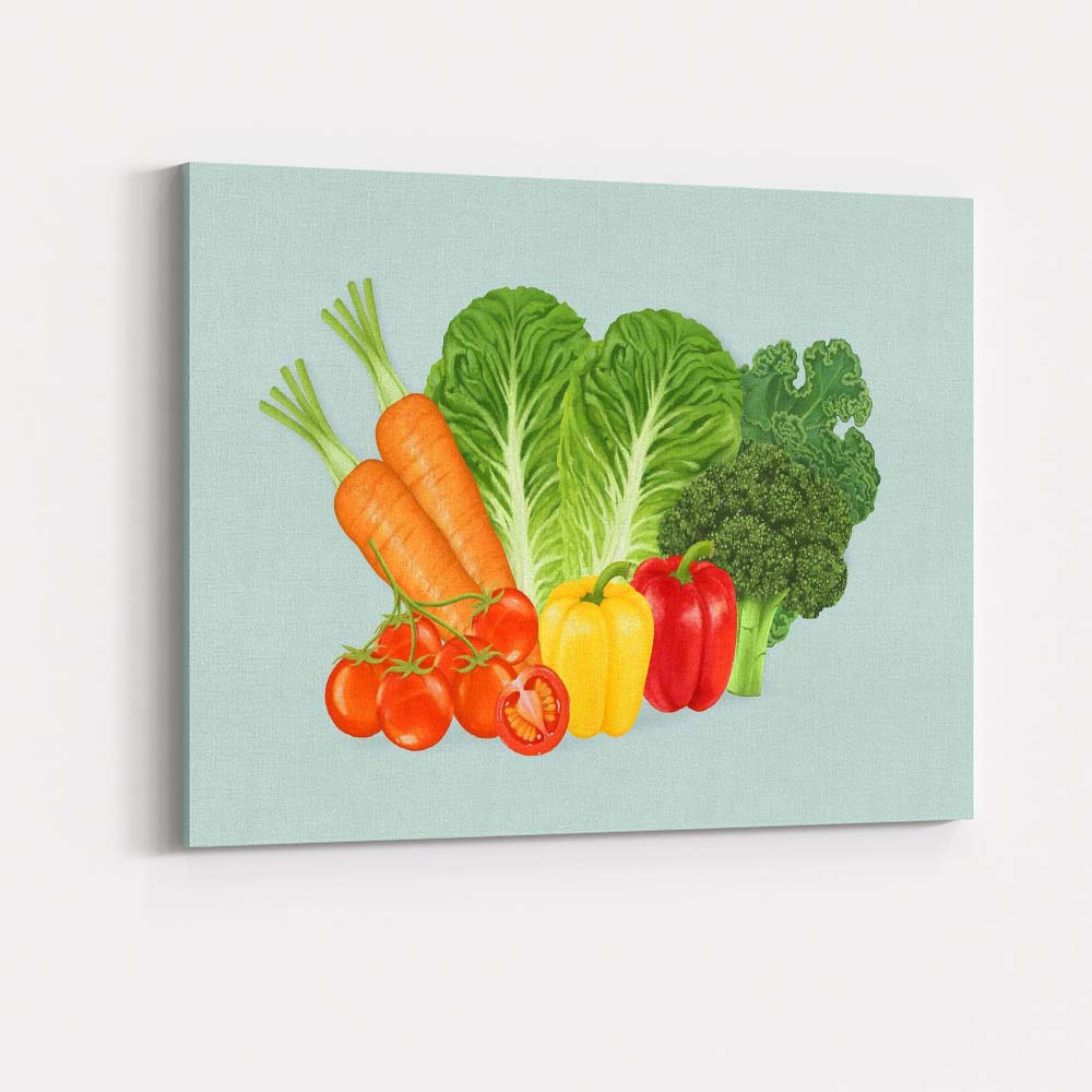 Fresh Garden Vegetables Botanical Food Illustration Canvas Wall Art Print Decor Picture Ready to Hang