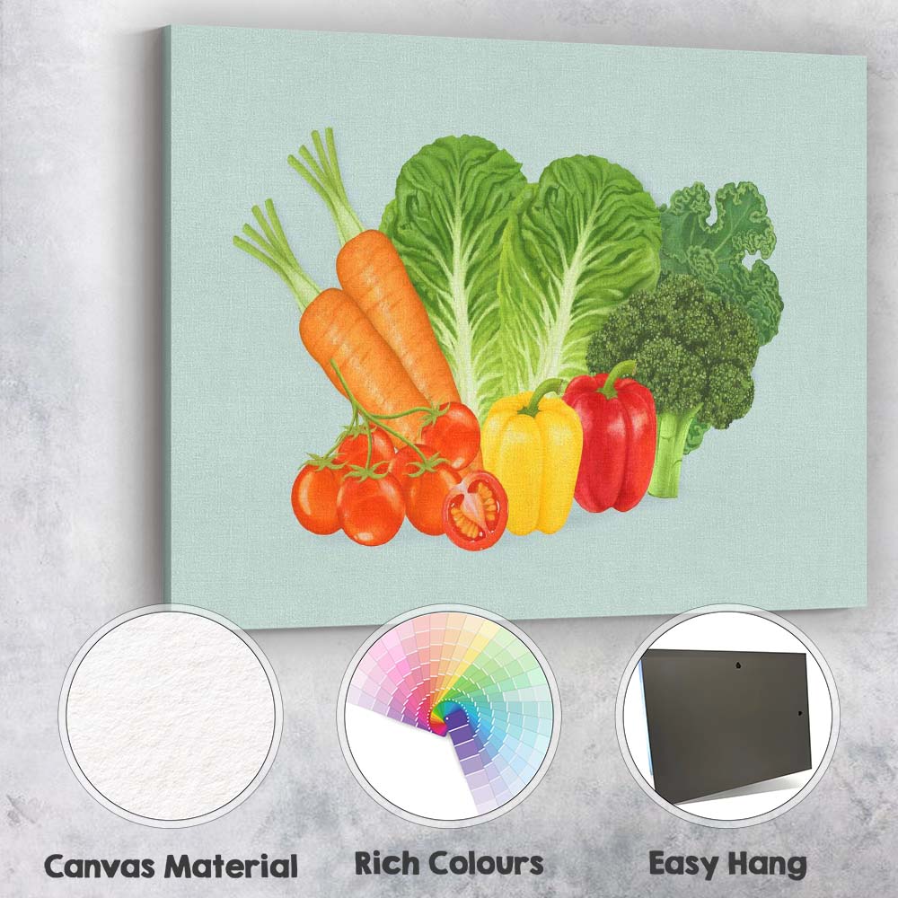 Fresh Garden Vegetables Botanical Food Illustration Canvas Wall Art Print Decor Picture Ready to Hang