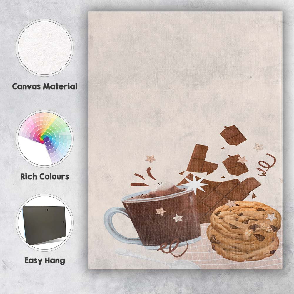 Cosy Hot Chocolate Cookies and Chocolate Treats Illustration Canvas Wall Art Print Decor Picture Ready to Hang