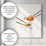 Minimal Korean Sushi Roll and Kimchi Chopsticks Food Illustration Canvas Wall Art Print Decor Picture Ready to Hang