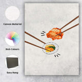 Minimal Korean Sushi Roll and Kimchi Chopsticks Food Illustration Canvas Wall Art Print Decor Picture Ready to Hang