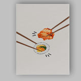Minimal Korean Sushi Roll and Kimchi Chopsticks Food Illustration Canvas Wall Art Print Decor Picture Ready to Hang