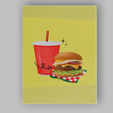 Cheeseburger and Soft Drink Fast Food Illustration Canvas Wall Art Print Decor Picture Ready to Hang