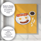 Smiley Breakfast Eggs Bacon Sausage and Coffee Illustration Canvas Wall Art Print Decor Picture Ready to Hang