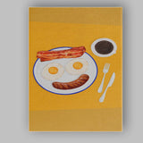Smiley Breakfast Eggs Bacon Sausage and Coffee Illustration Canvas Wall Art Print Decor Picture Ready to Hang