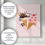 Chocolate and Raspberry Ice Cream Cones Sweet Dessert Illustration Canvas Wall Art Print Decor Picture Ready to Hang