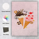Chocolate and Raspberry Ice Cream Cones Sweet Dessert Illustration Canvas Wall Art Print Decor Picture Ready to Hang