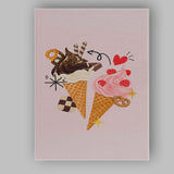 Chocolate and Raspberry Ice Cream Cones Sweet Dessert Illustration Canvas Wall Art Print Decor Picture Ready to Hang