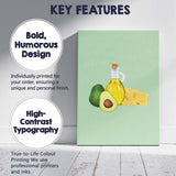 Avocado Olive Oil and Swiss Cheese Healthy Food Illustration Canvas Wall Art Print Decor Picture Ready to Hang