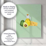 Avocado Olive Oil and Swiss Cheese Healthy Food Illustration Canvas Wall Art Print Decor Picture Ready to Hang